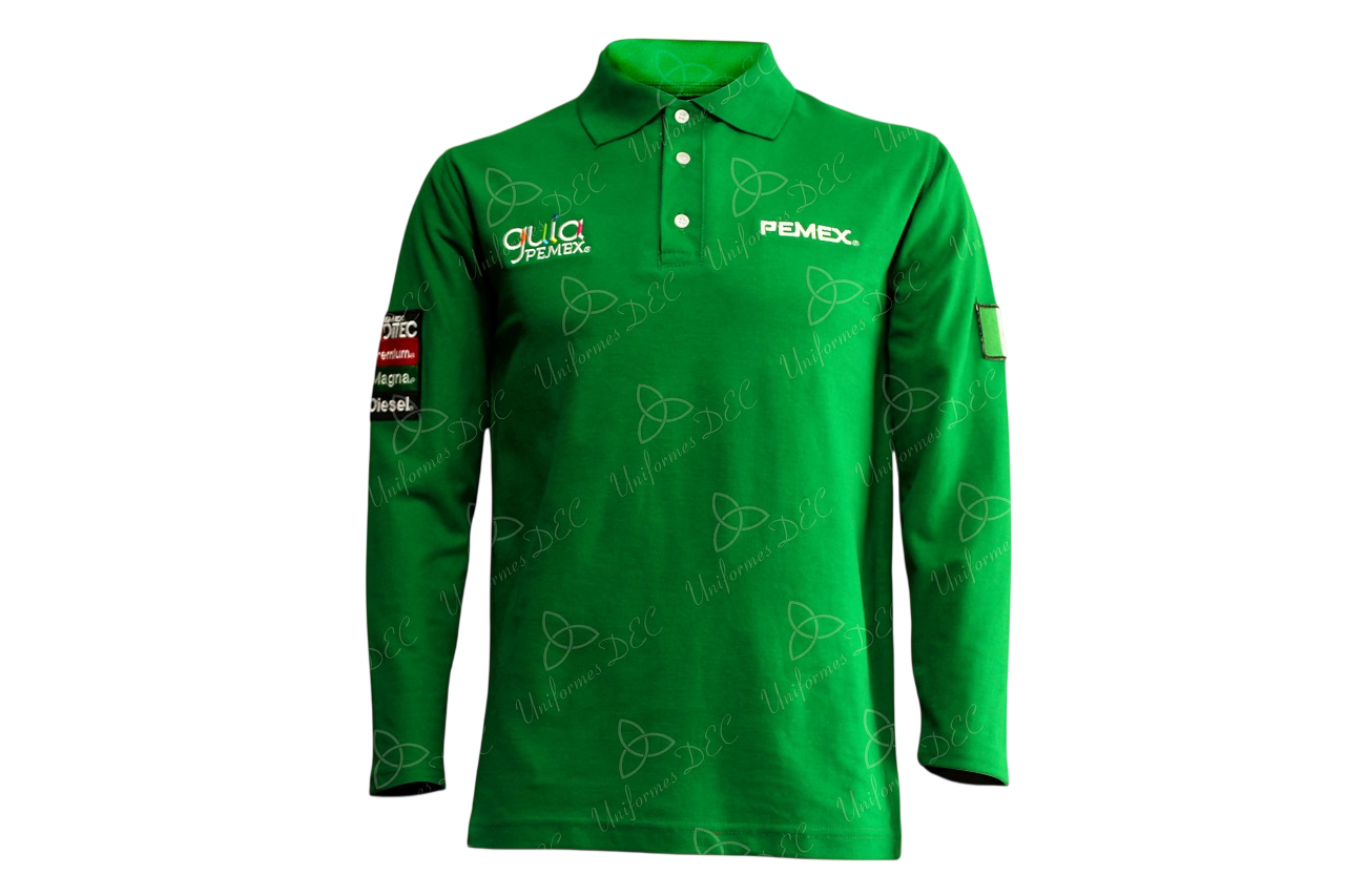 Playera Polo manga larga Pemex 100% algodón unisex - Uniformes DEC